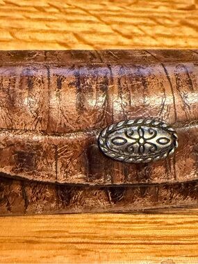 BRIGHTON Vintage Brown Croc Embossed Leather Women's Leather Lipstick Case